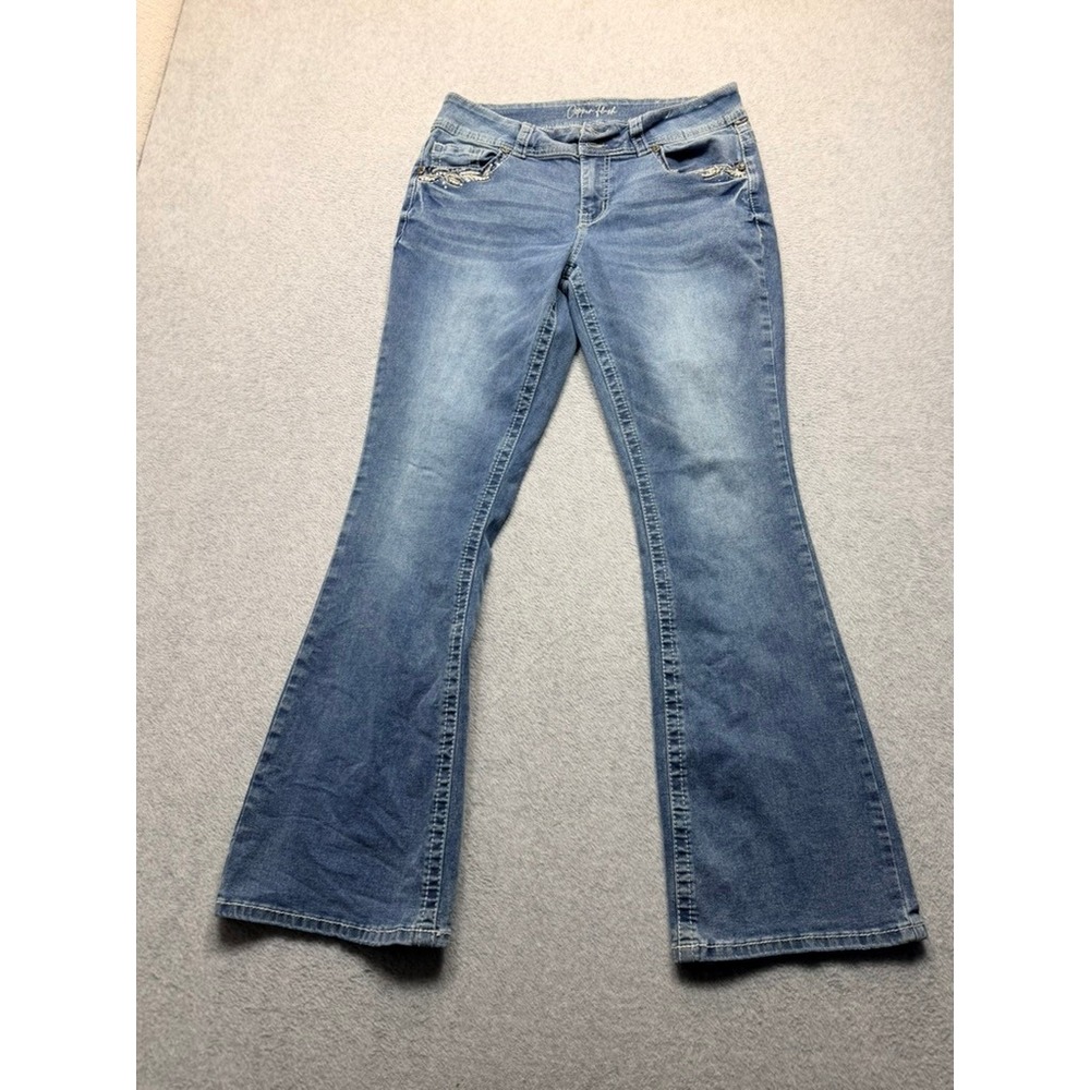 Copper Flash Womens Bootcut Jeans Medium Wash Embroidered Sequin Size 7/8 31x31